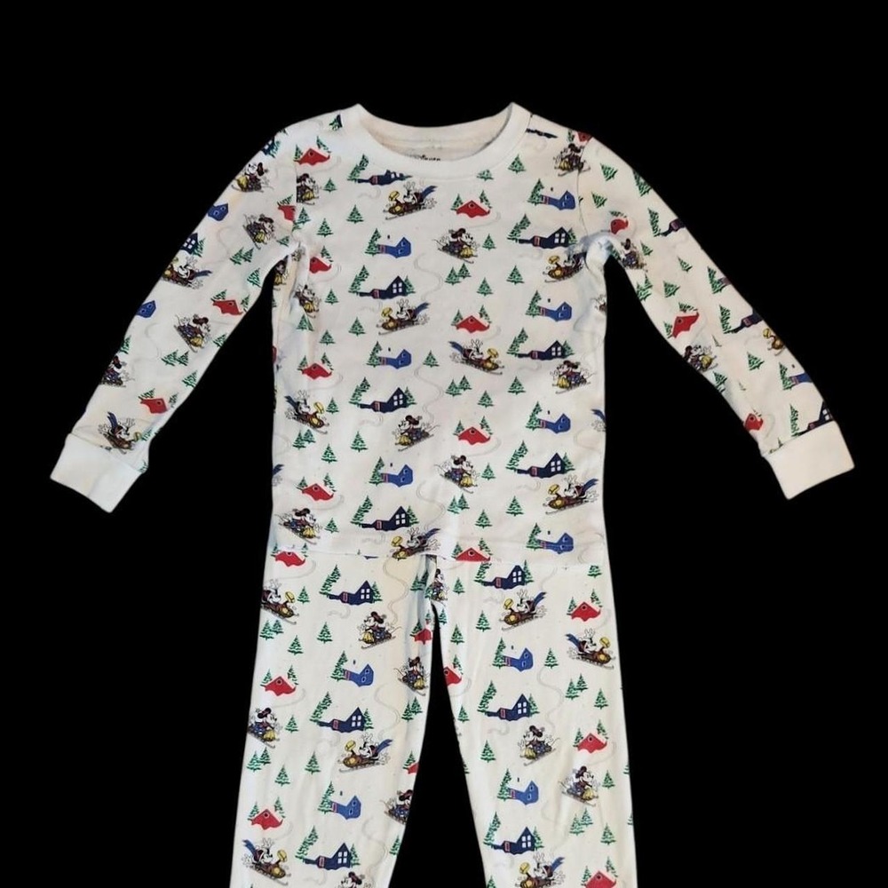 Disney x Janie and Jack Mickey Minnie Holiday Sled Pajamas Set White 5T